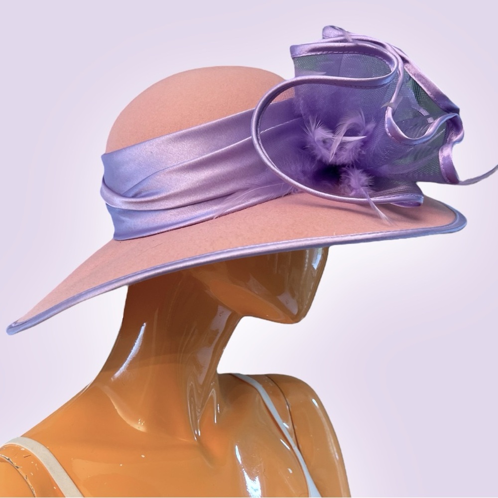 MICHAELA Vintage Felt Hat with Tulle Pouf and Feathers